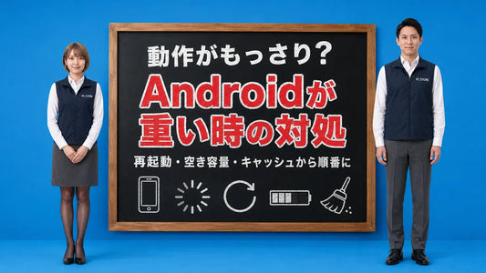Androidの動作が重い時の対処を七海と大介が案内している様子