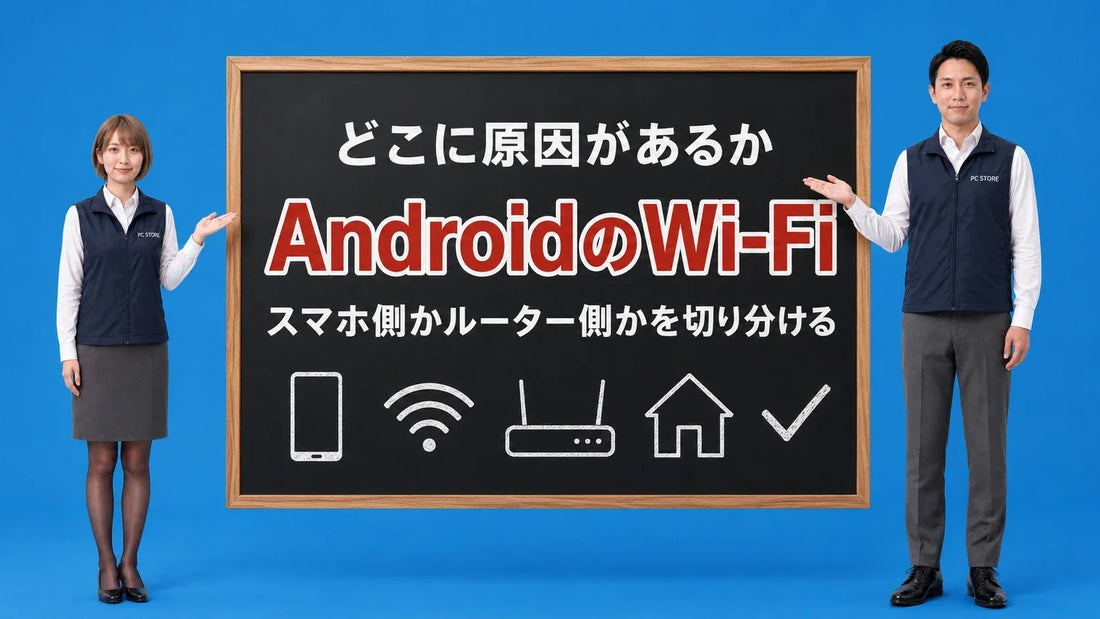 AndroidがWi-Fiにつながらない時の対処法を七海と大介が黒板で案内するアイキャッチ画像