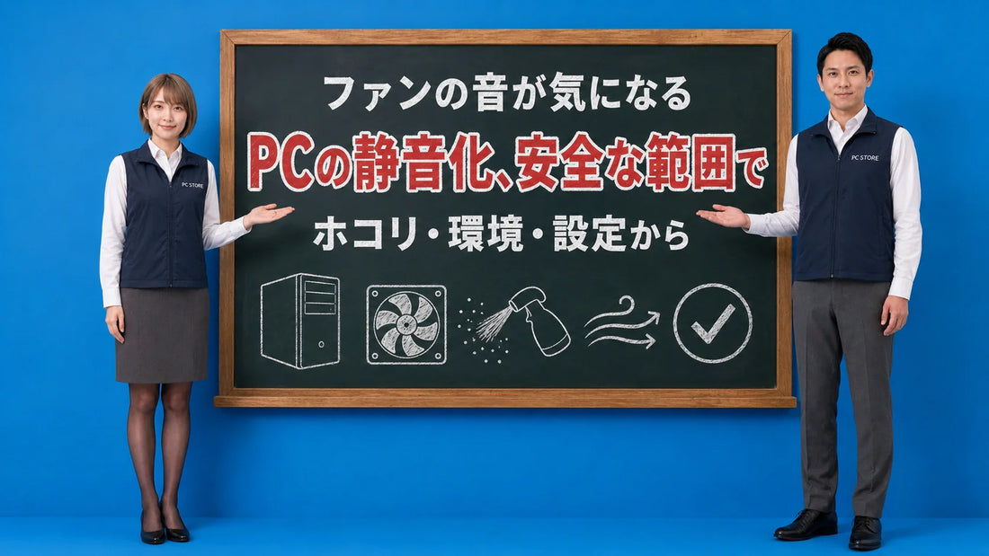 デスクトップPCのファンがうるさい時の原因と安全な静音化の方法を七海と大介が案内している様子