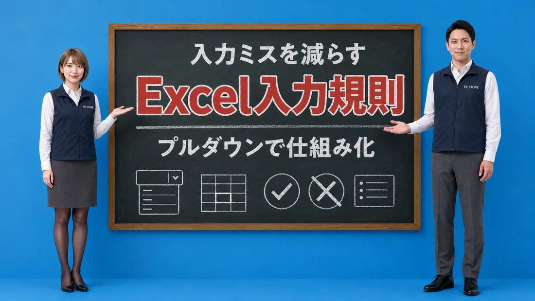 Excelの入力規則でプルダウンを使い入力ミスを防ぐ方法を七海と大介が案内している様子