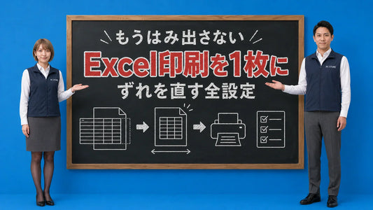 Excelの印刷を1枚に収める設定を七海と大介が案内している様子