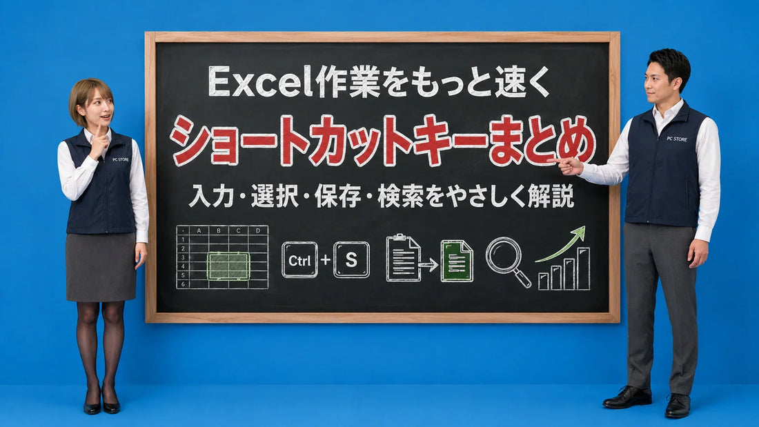 Excelのショートカットキーと作業効率化を案内する井上七海と坂本大介のアイキャッチ画像