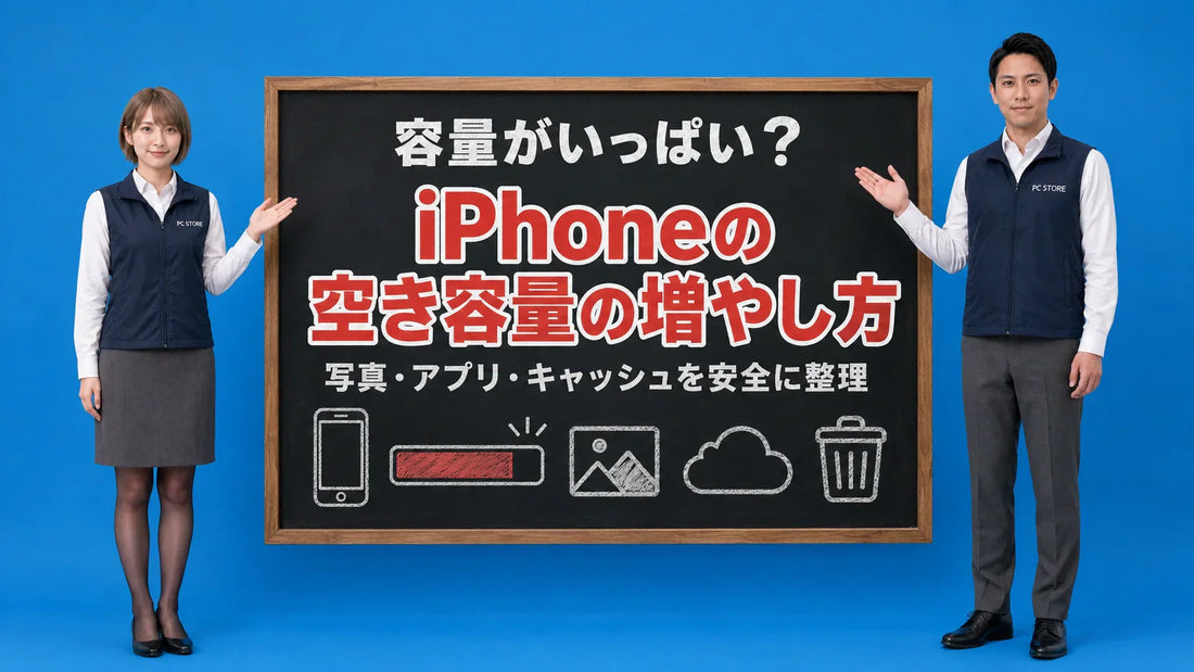 iPhoneの容量を写真を消さずに安全に空ける方法を七海と大介が案内している様子