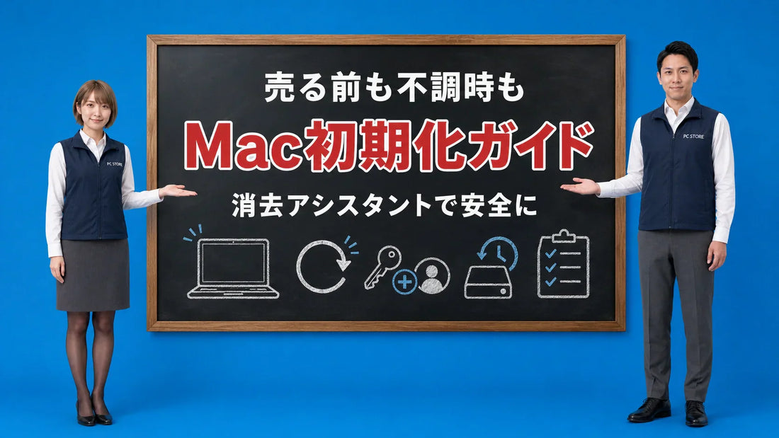 Macの初期化（クリーンインストール）の方法を七海と大介が案内している様子