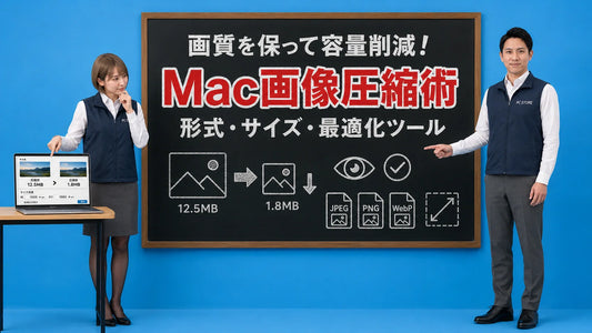 Macで画像の容量を減らす圧縮方法と最適化ツールを案内する七海と大介