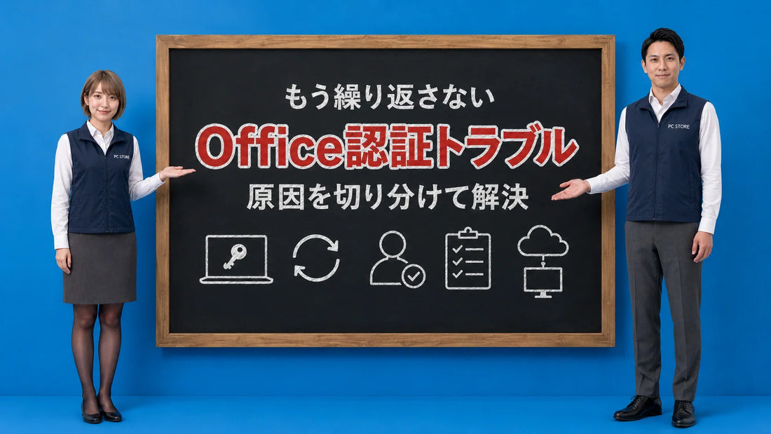 Officeのライセンス認証が繰り返し要求される原因と解決策を七海と大介が案内している様子