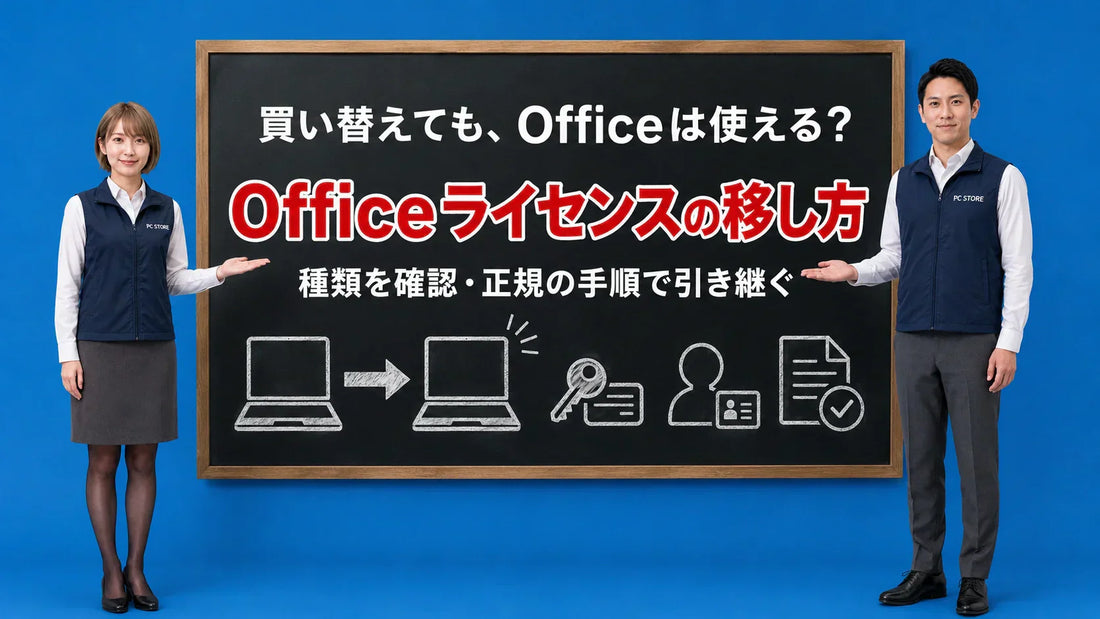 OfficeのライセンスをPC買い替え時に移す方法を七海と大介が案内している様子