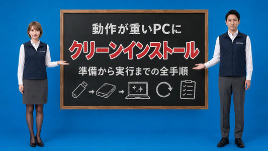 Windowsのクリーンインストールの手順を七海と大介が案内している様子