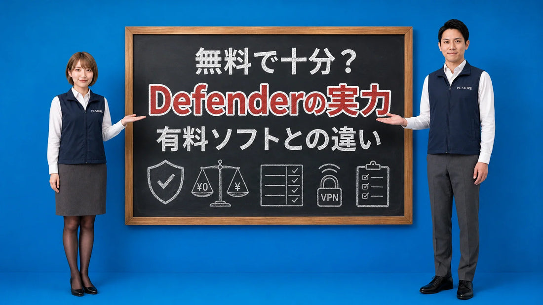 Windows Defenderの実力と有料ソフトとの比較を七海と大介が案内している様子