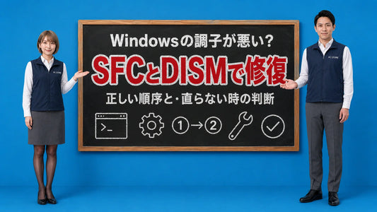 WindowsのSFCとDISMでシステムファイルの破損を直す手順を七海と大介が案内している様子