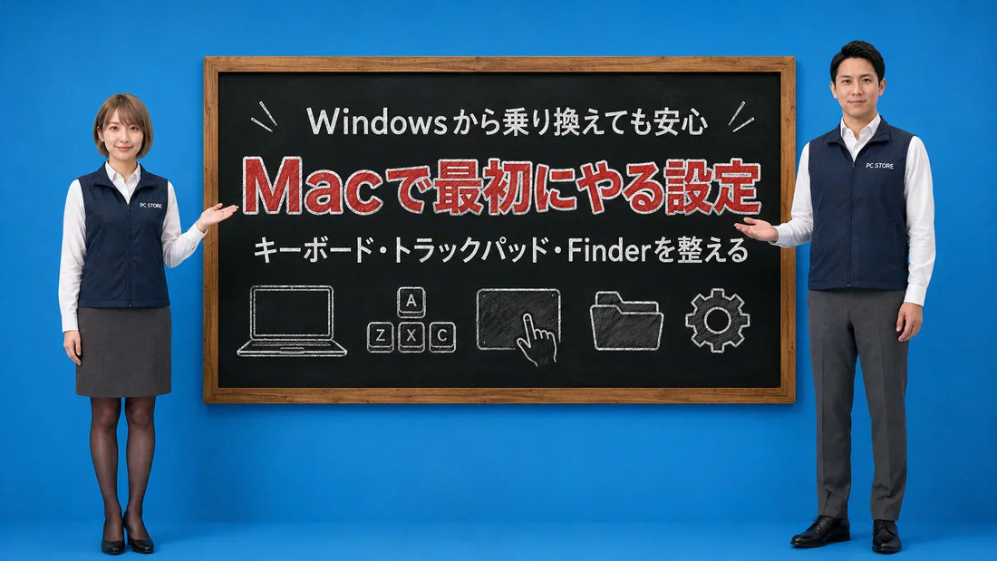 WindowsからMacに乗り換えて最初にやる設定を七海と大介が案内している様子