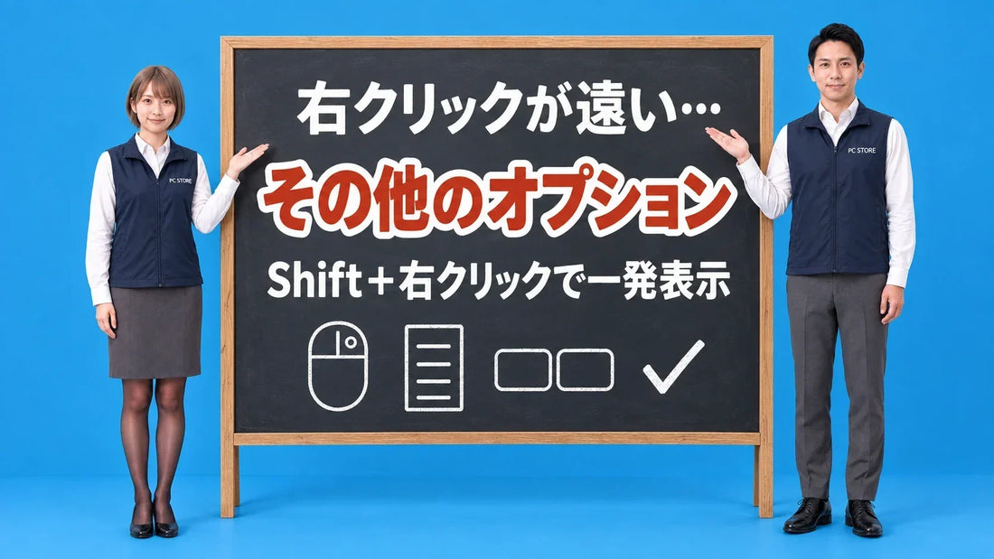 Windows 11の右クリックでその他のオプションを1手で開く方法を七海と大介が黒板で案内するアイキャッチ画像