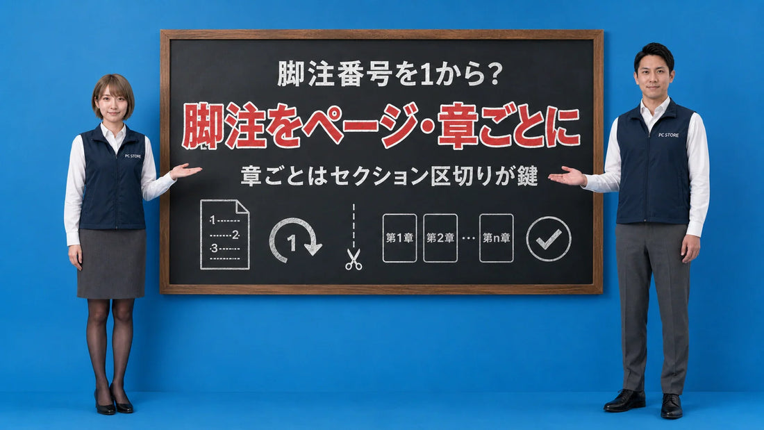 Wordの脚注番号をページごと・章ごとに振り直す設定を七海と大介が案内している様子