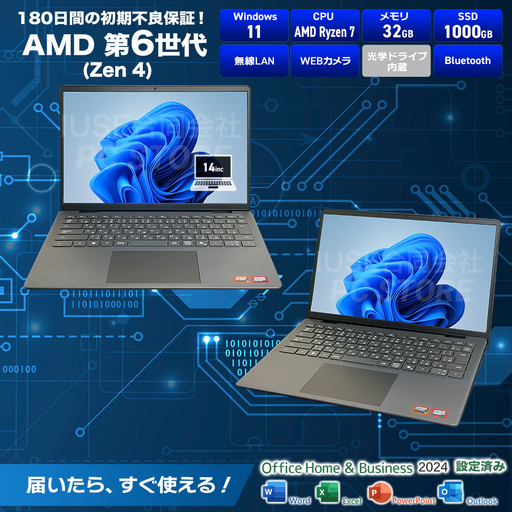 中古美品 DELL Inspiron 14 5445 スペック一覧（Windows 11・Ryzen 7 8840U・Radeon 780M・メモリ32GB・SSD1TB・USB Type-C・HDMI・無線LAN・WEBカメラ・Bluetooth・MS Office搭載・180日保証）