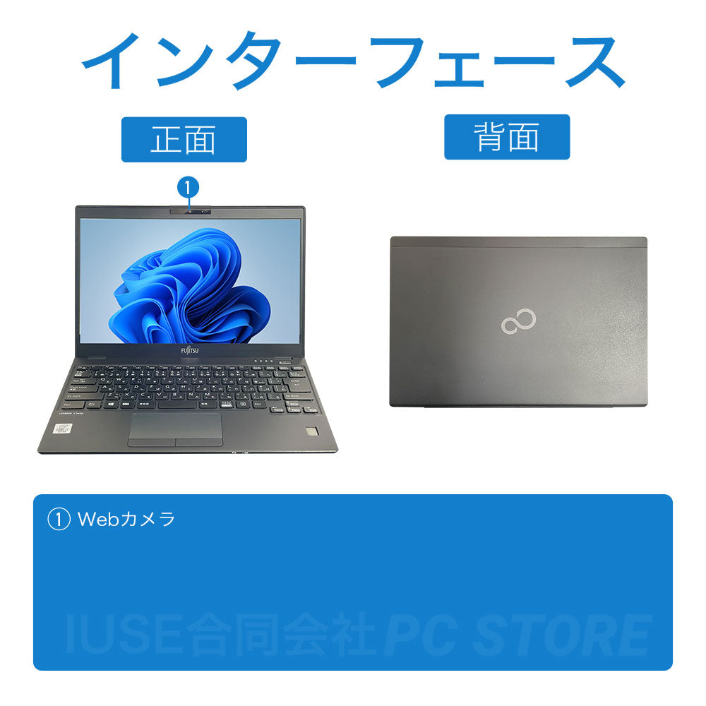 中古美品 FUJITSU LIFEBOOK U9310/D 正面と背面のインターフェース画像 外部端子構成がわかる画像