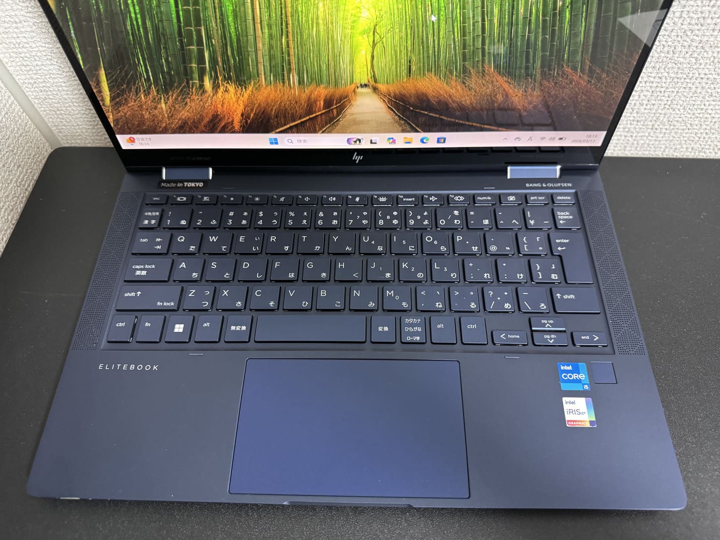 中古 HP Elite Dragonfly G2 の日本語キーボードと指紋センサーのアップ