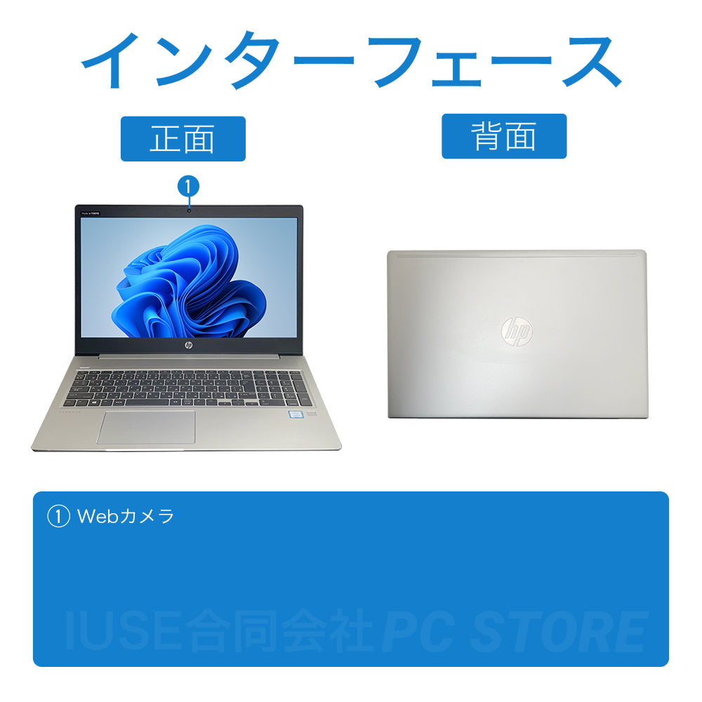中古美品 HP ProBook 450 G6 正面と背面のインターフェース画像 外部端子構成がわかる画像