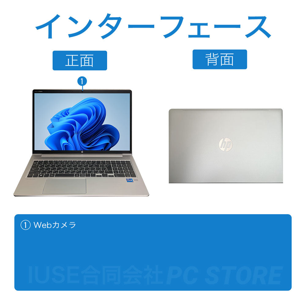 中古美品 HP ProBook 450 G8 正面と背面のインターフェース画像 外部端子構成がわかる画像