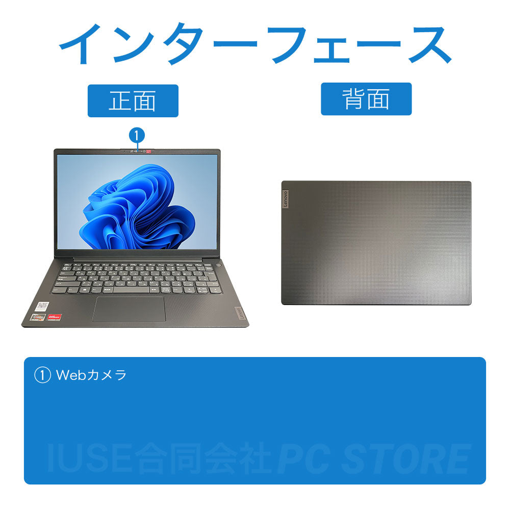 Lenovo V14 Gen 4 AMD の正面と背面のインターフェース一覧
