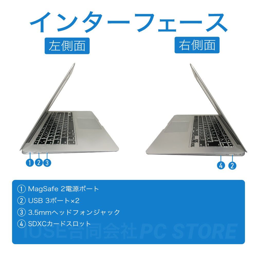 Apple MacBook Air(13-inch 2017) の左右側面のインターフェース一覧