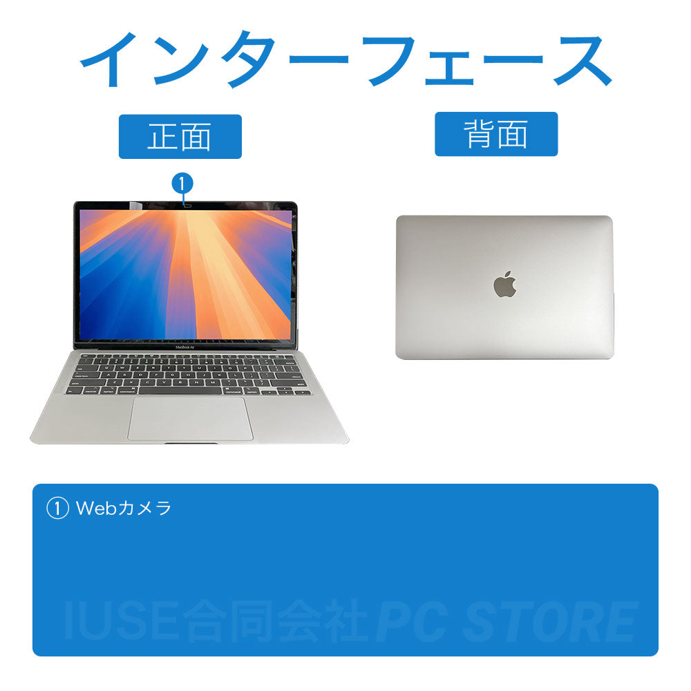 Apple MacBook Air 13インチ 2020 の正面と背面のインターフェース一覧