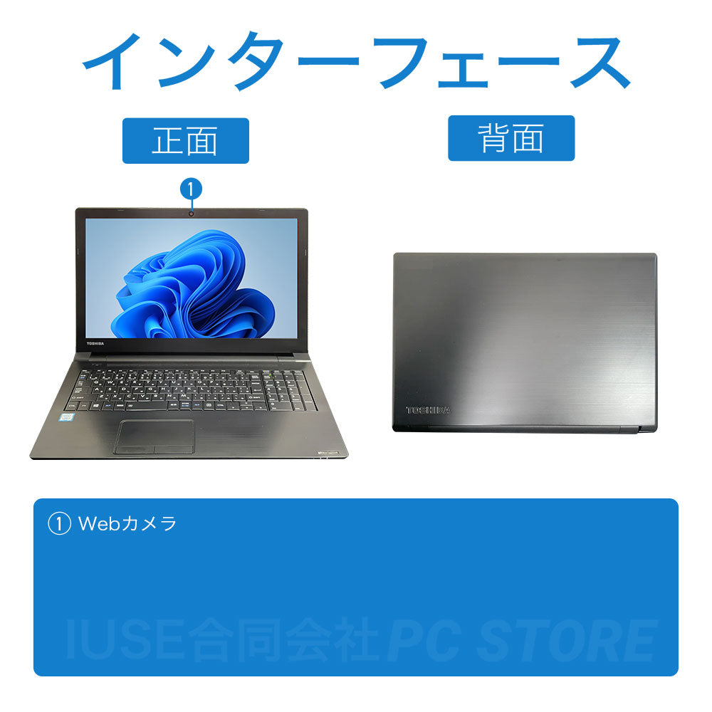 TOSHIBA dynabook B65/DN の正面と背面のインターフェース一覧