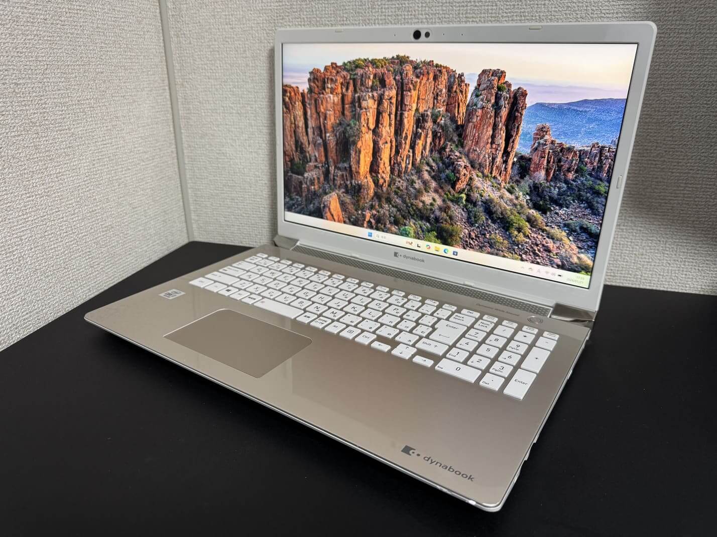 中古美品 TOSHIBA dynabook T8/M（第10世代Core i7／16GB／512GB SSD＋1TB HDD）ゴールド本体を左斜め前から見た外観