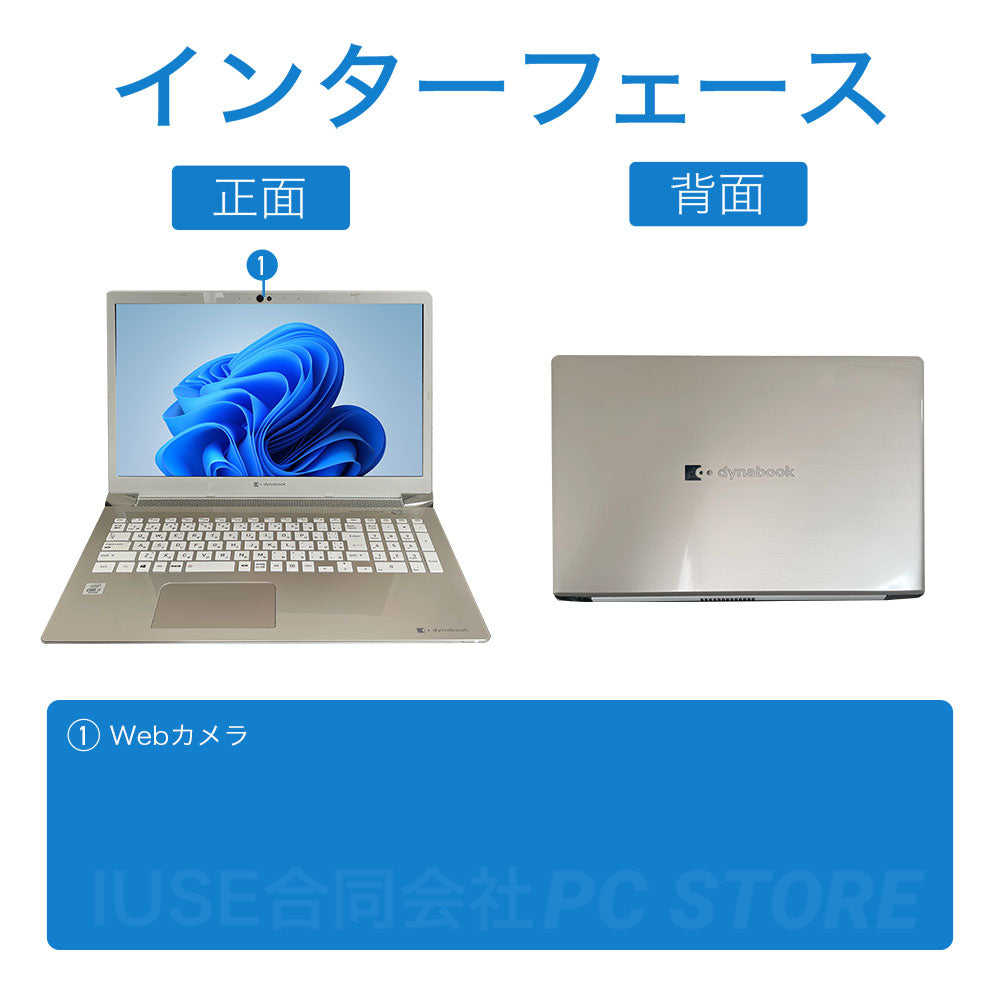 中古美品 TOSHIBA dynabook T8/M P3T8MSBG 正面と背面のインターフェース画像 外部端子構成がわかる画像