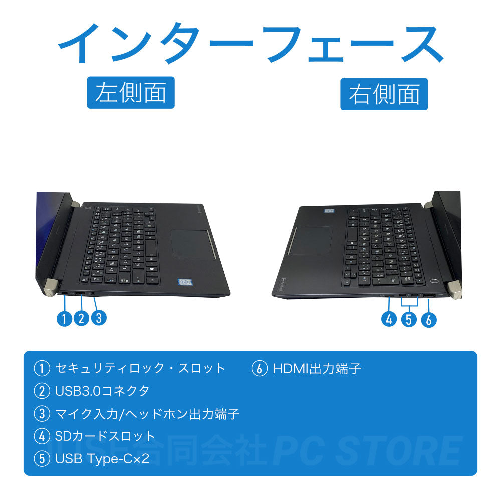 TOSHIBA dynabook U63/EP の左右側面のインターフェース一覧